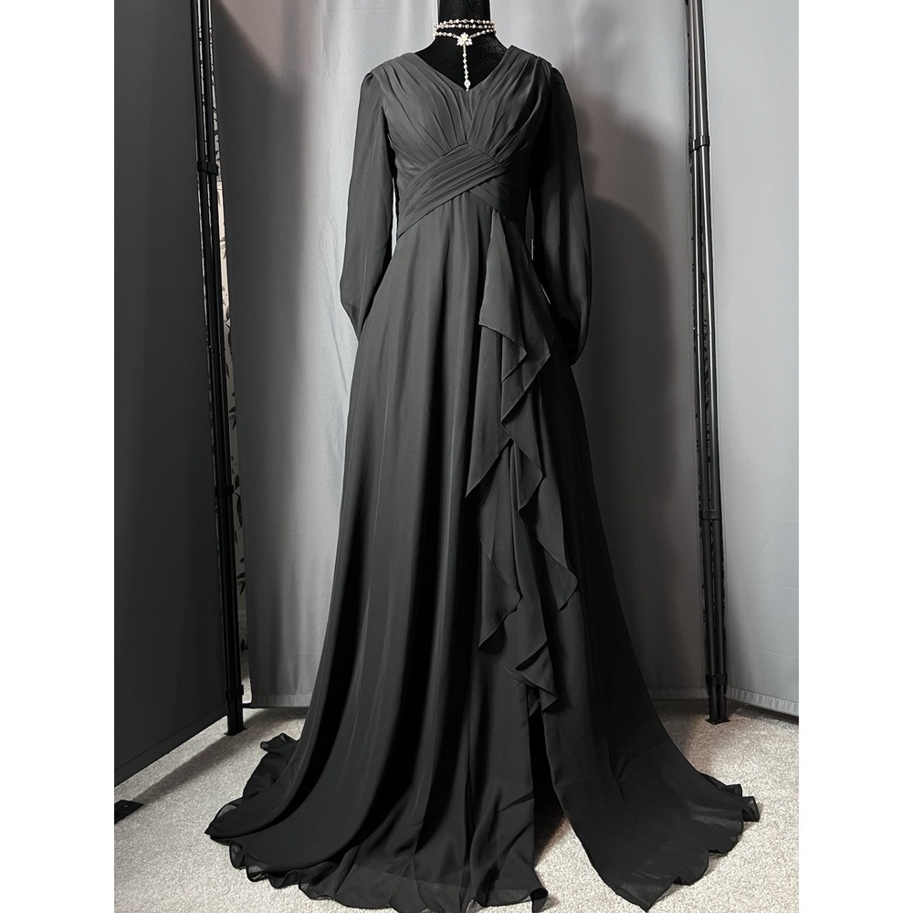 Black Chiffon Prom Gown Sz S New Elegant Wedding Pageant Formal Cocktail Corset